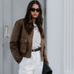 Gracelyn Bomber Jacket - Chocolate Brown Suede Look