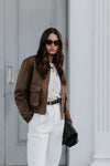 Gracelyn Bomber Jacket - Chocolate Brown Suede Look