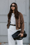 Gracelyn Bomber Jacket - Chocolate Brown Suede Look