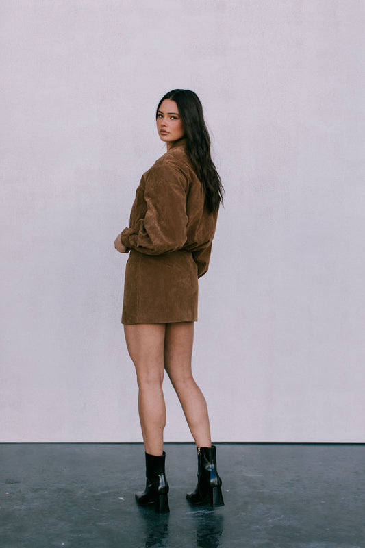 Diego Bomber Jacket - Tan Suede Look