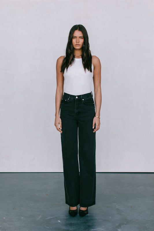 Carissa Wide Leg Jeans - Washed Black