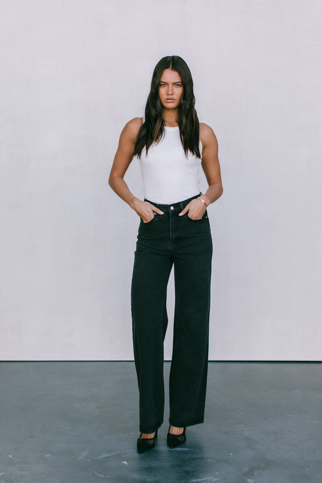 Carissa Wide Leg Jeans Washed Black