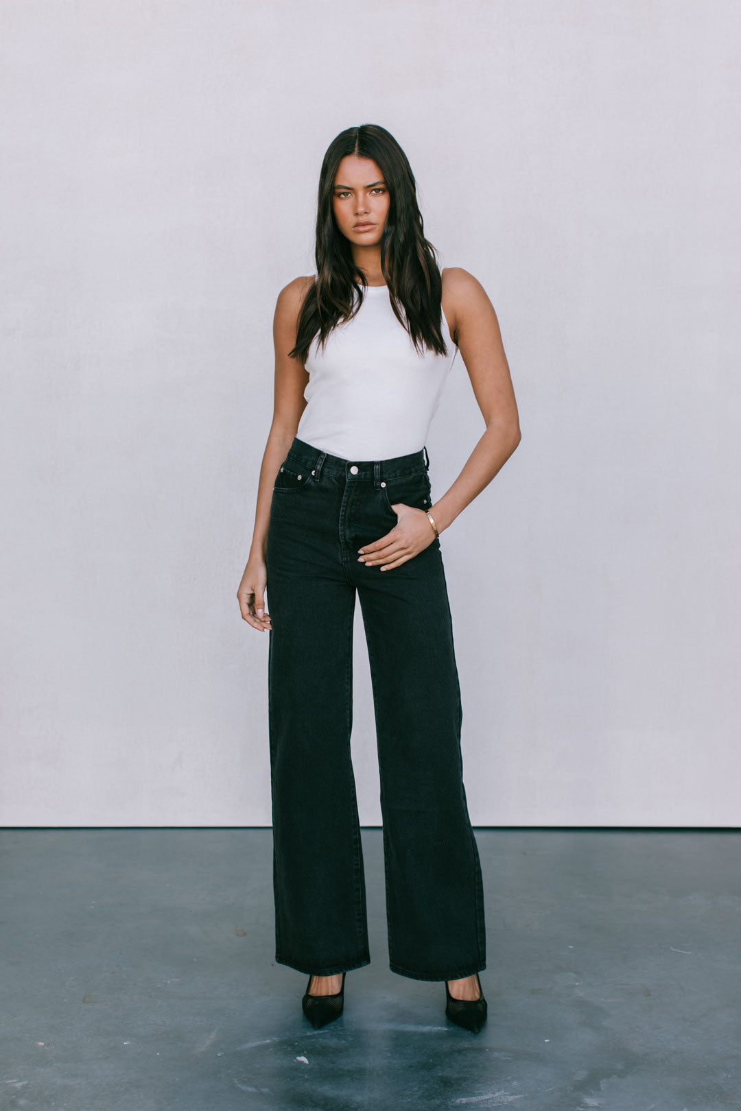 Carissa Wide Leg Jeans Washed Black