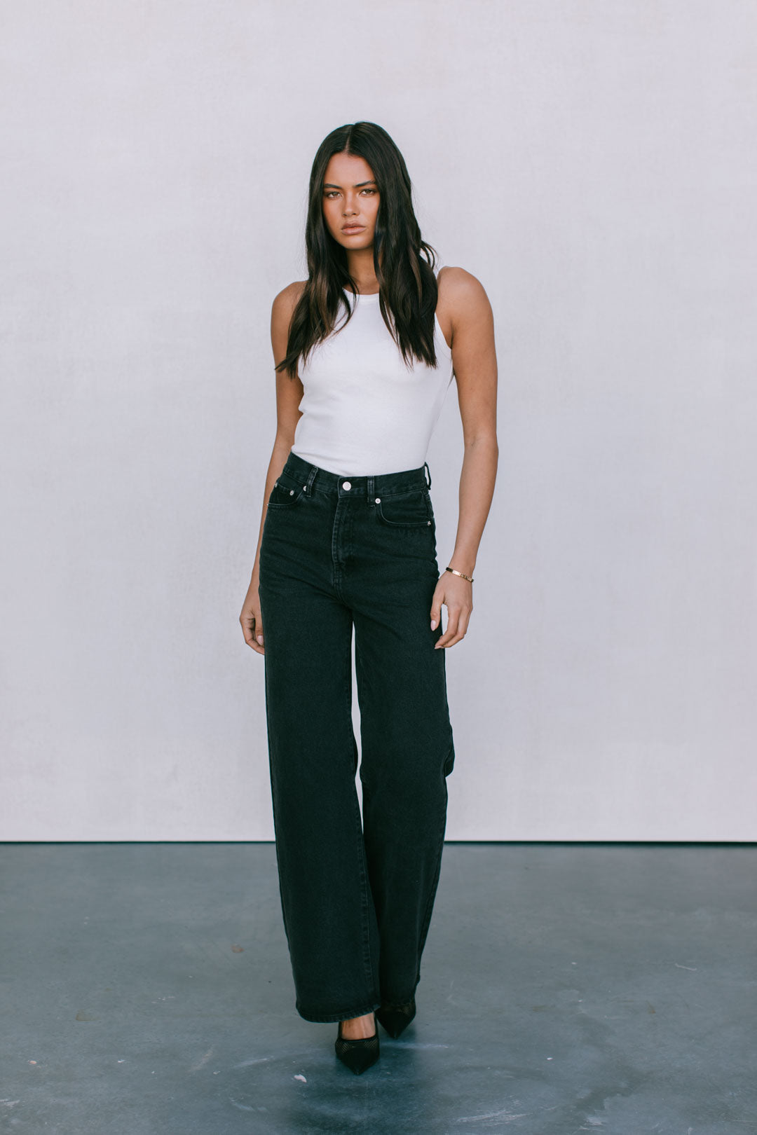 Carissa Wide Leg Jeans Washed Black