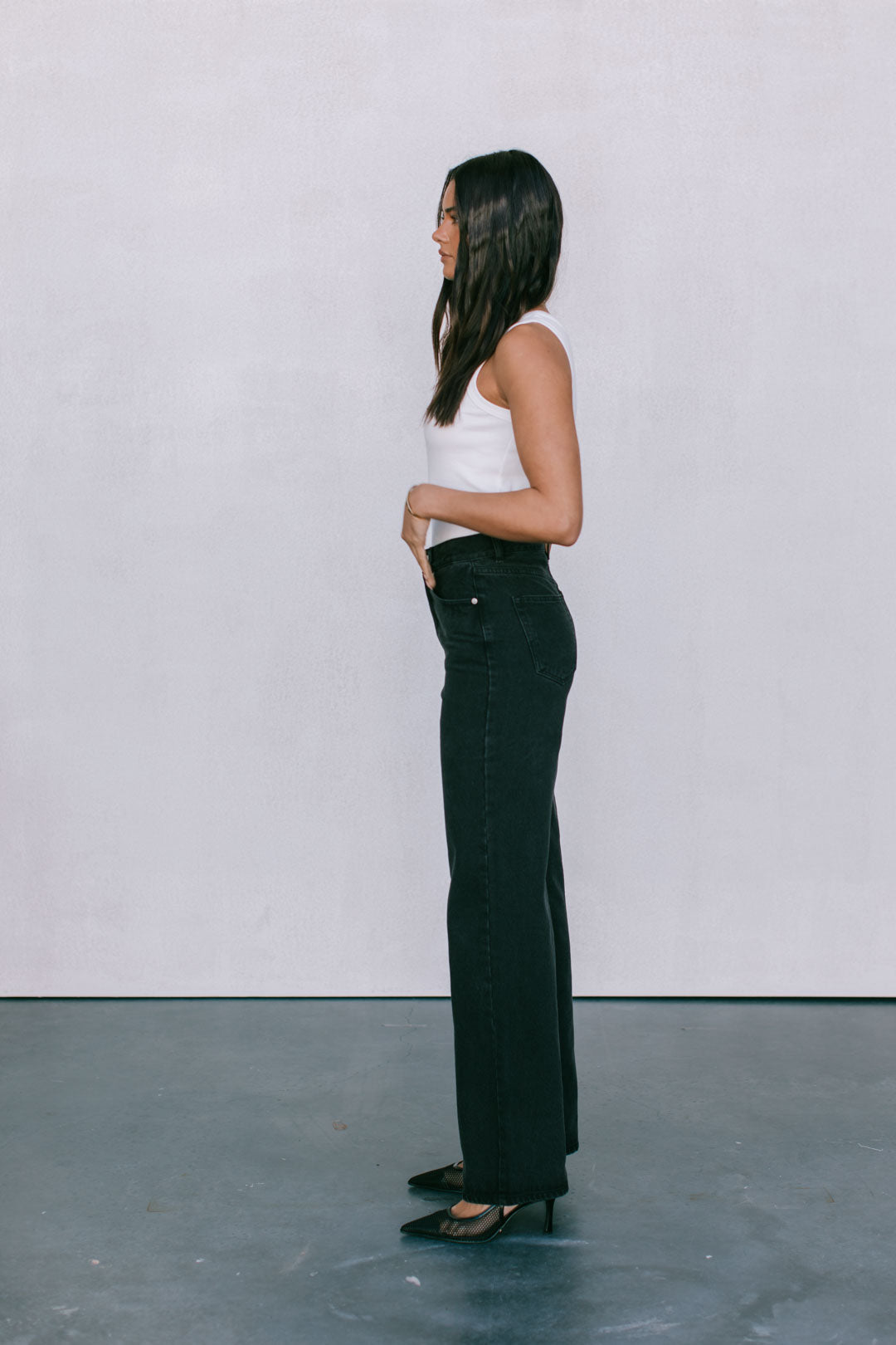 Carissa Wide Leg Jeans Washed Black