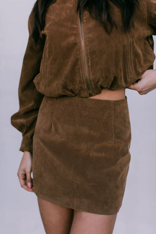 Diego Bomber Jacket - Tan Suede Look