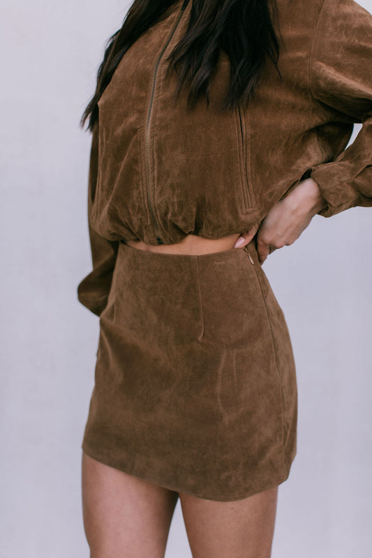 Diego Bomber Jacket - Tan Suede Look