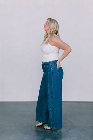DISPATCH 07.05.25 - Janey Wide Leg Jeans - Dark Blue Wash