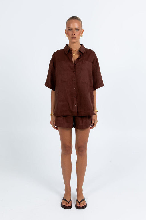 Galina Linen Short - Chocolate