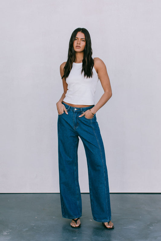 Janey Wide Leg Jeans - Dark Blue Wash
