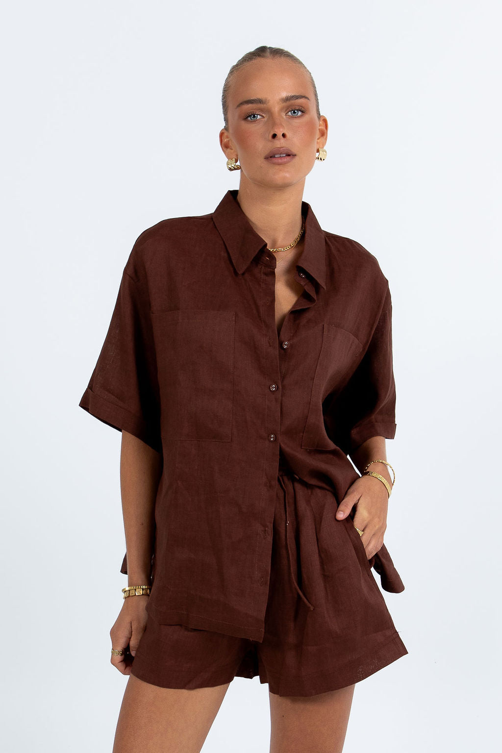 Galina Linen Short - Chocolate
