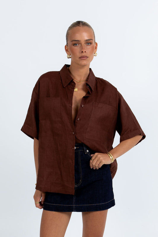Santal Linen Shirt - Chocolate