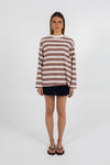 COMING SOON - Xina Long-sleeve Top - Cream/ Chocolate Stripe