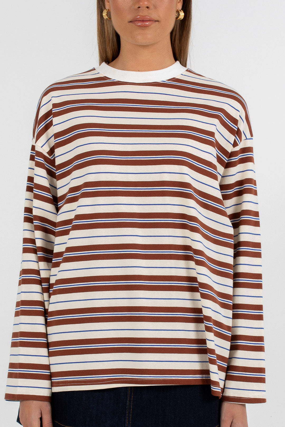 PRE ORDER Xina Long Sleeve Top Chocolate Stripe