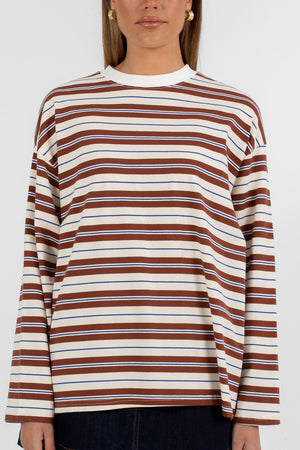 COMING SOON - Xina Long-sleeve Top - Cream/ Chocolate Stripe