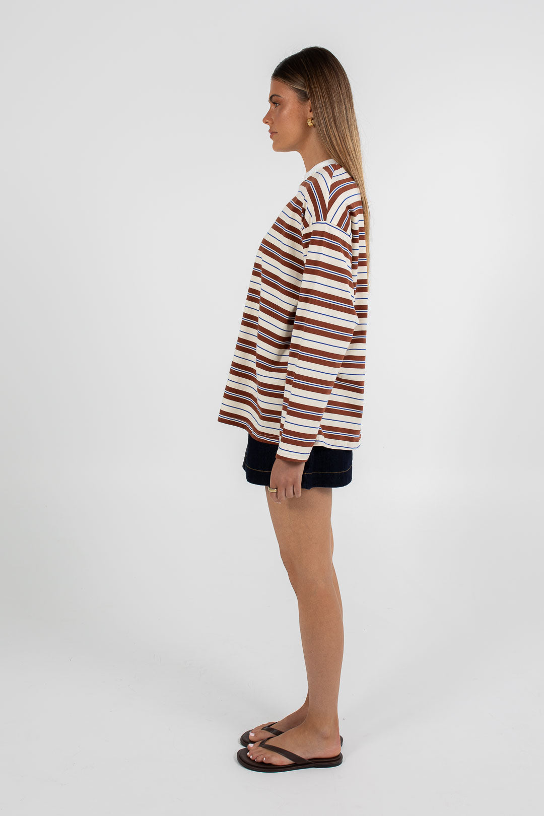 COMING SOON - Xina Long-sleeve Top - Cream/ Chocolate Stripe