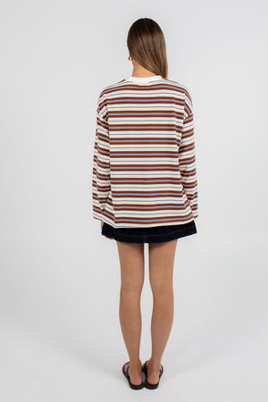 COMING SOON - Xina Long-sleeve Top - Cream/ Chocolate Stripe