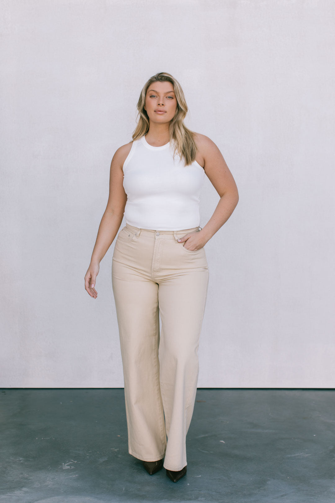 Carissa Wide Leg Denim Jeans Sand