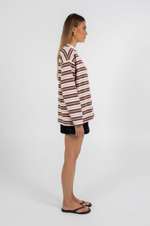 COMING SOON - Xina Long-sleeve Top - Cream/ Chocolate Stripe
