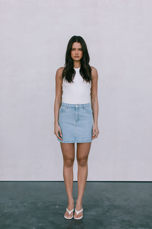 Erin Mini Denim Skirt - Light Wash Blue