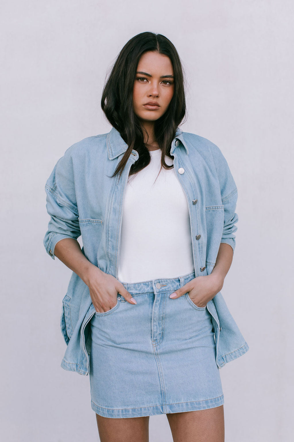 Erin Mini Denim Skirt - Light Wash Blue