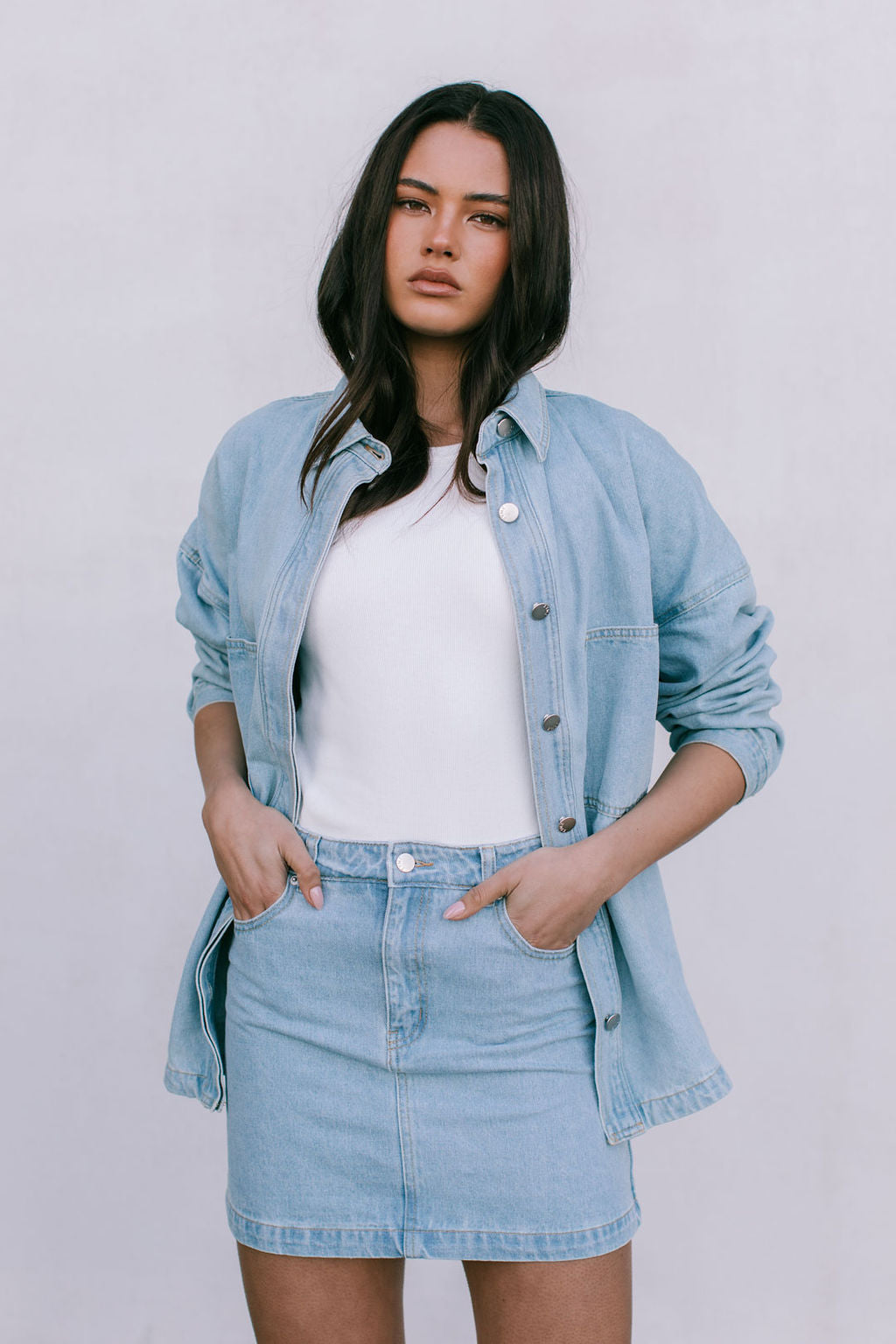 Erin Mini Denim Skirt - Light Wash Blue