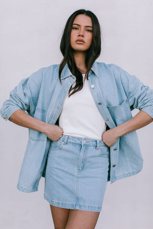 Erin Mini Denim Skirt - Light Wash Blue