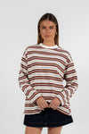 COMING SOON - Xina Long-sleeve Top - Cream/ Chocolate Stripe
