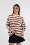 COMING SOON - Xina Long-sleeve Top - Cream/ Chocolate Stripe
