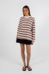 COMING SOON - Xina Long-sleeve Top - Cream/ Chocolate Stripe
