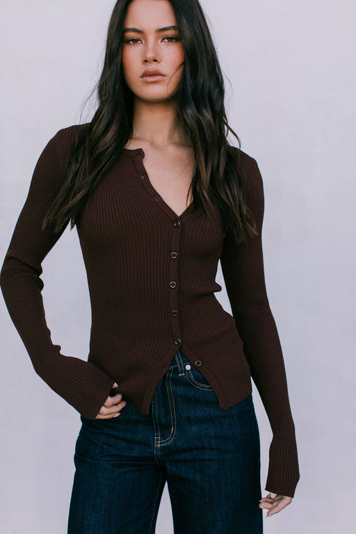 Brianna Knit Long-sleeve Top - Chocolate Brown