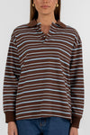 COMING SOON - Regan Long-sleeve Top - Chocolate/ Blue Stripe
