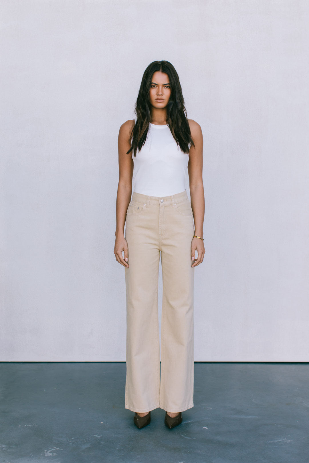 Carissa Wide Leg Denim Jeans Sand