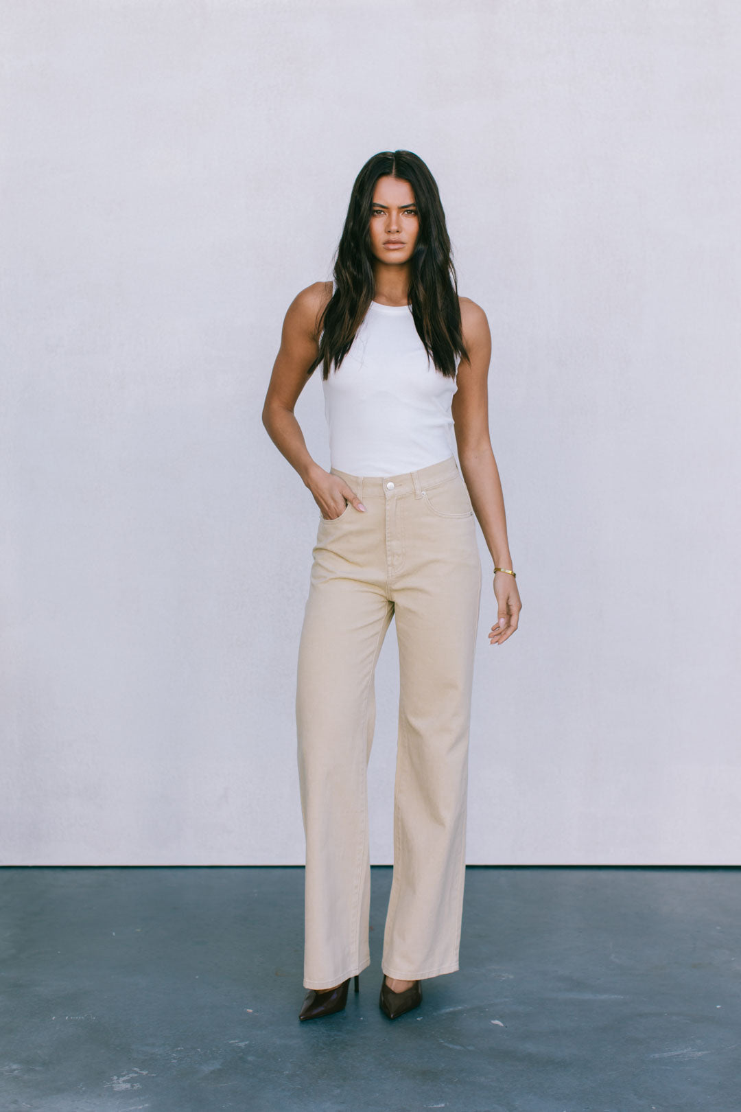 Carissa Wide Leg Denim Jeans Sand