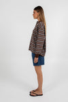 COMING SOON - Regan Long-sleeve Top - Chocolate/ Blue Stripe