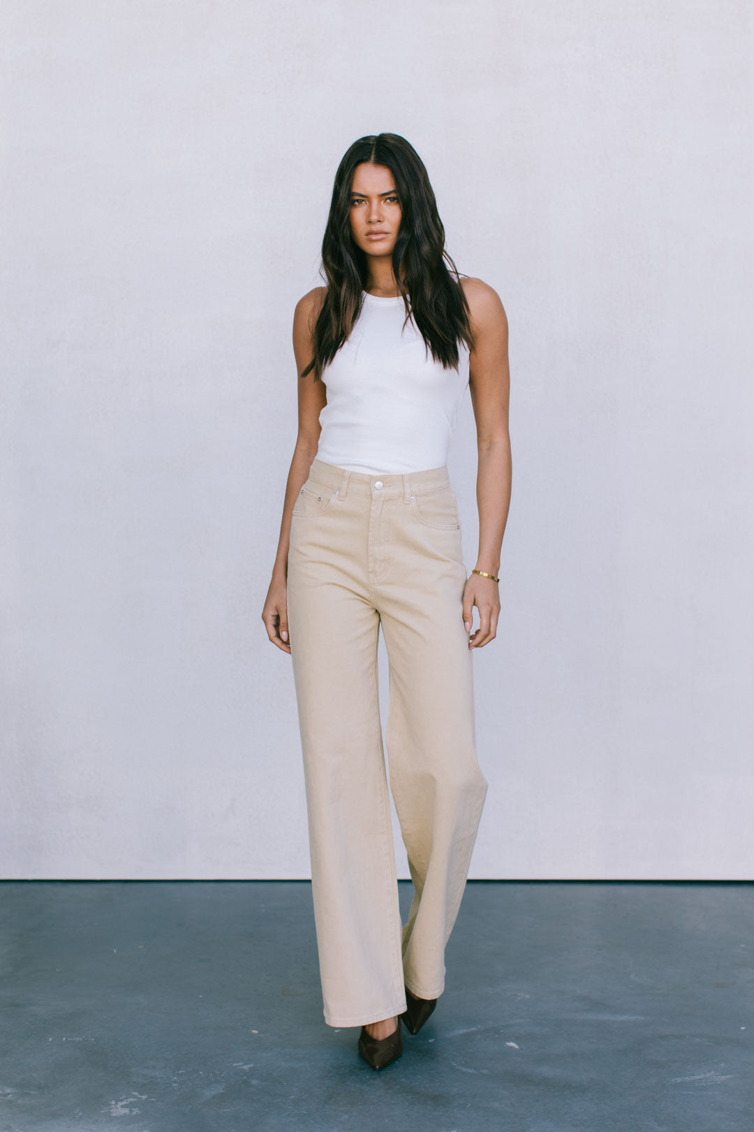 Carissa Wide Leg Denim Jeans Sand