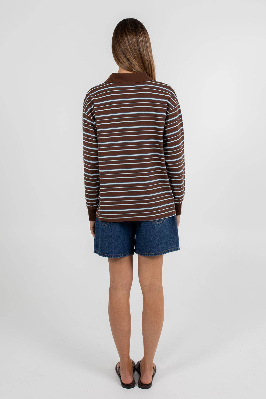 Regan Long-sleeve Top - Chocolate/ Blue Stripe