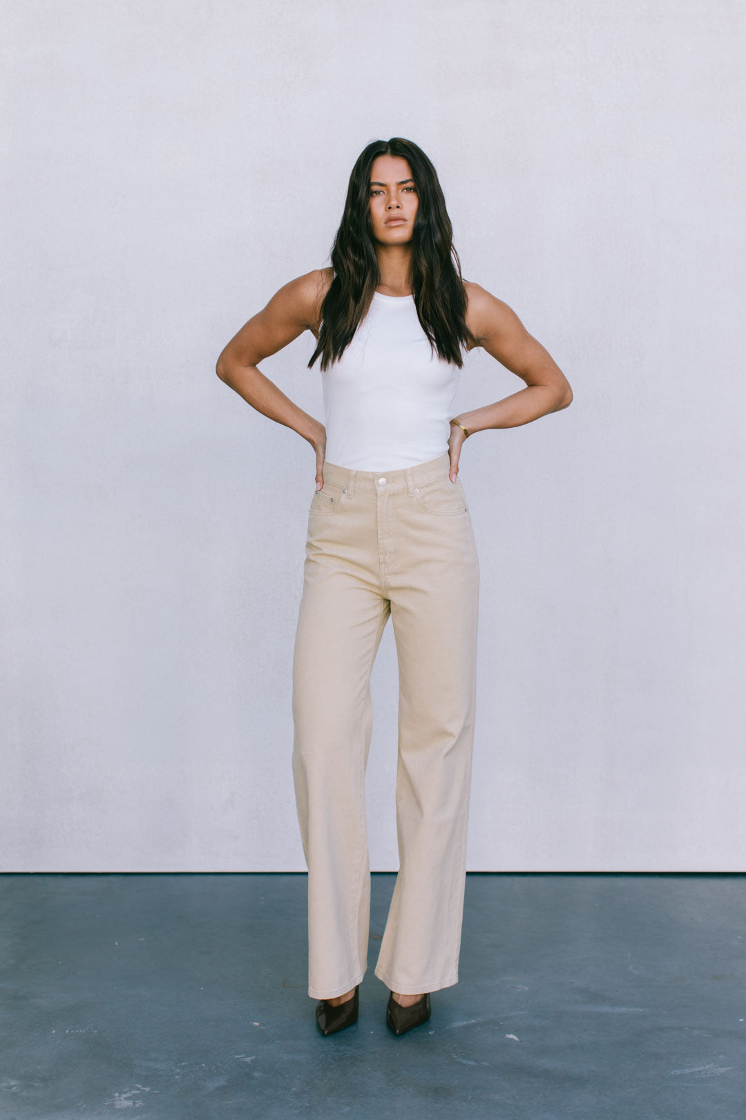 Carissa Wide Leg Denim Jeans Sand