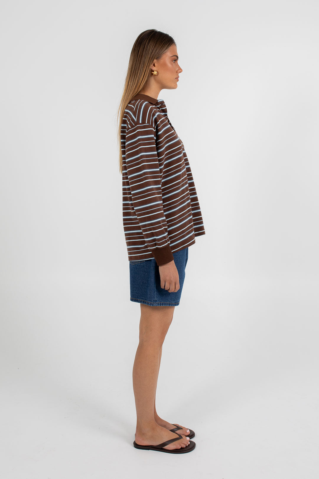 Regan Long-sleeve Top - Chocolate/ Blue Stripe