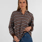 COMING SOON - Regan Long-sleeve Top - Chocolate/ Blue Stripe