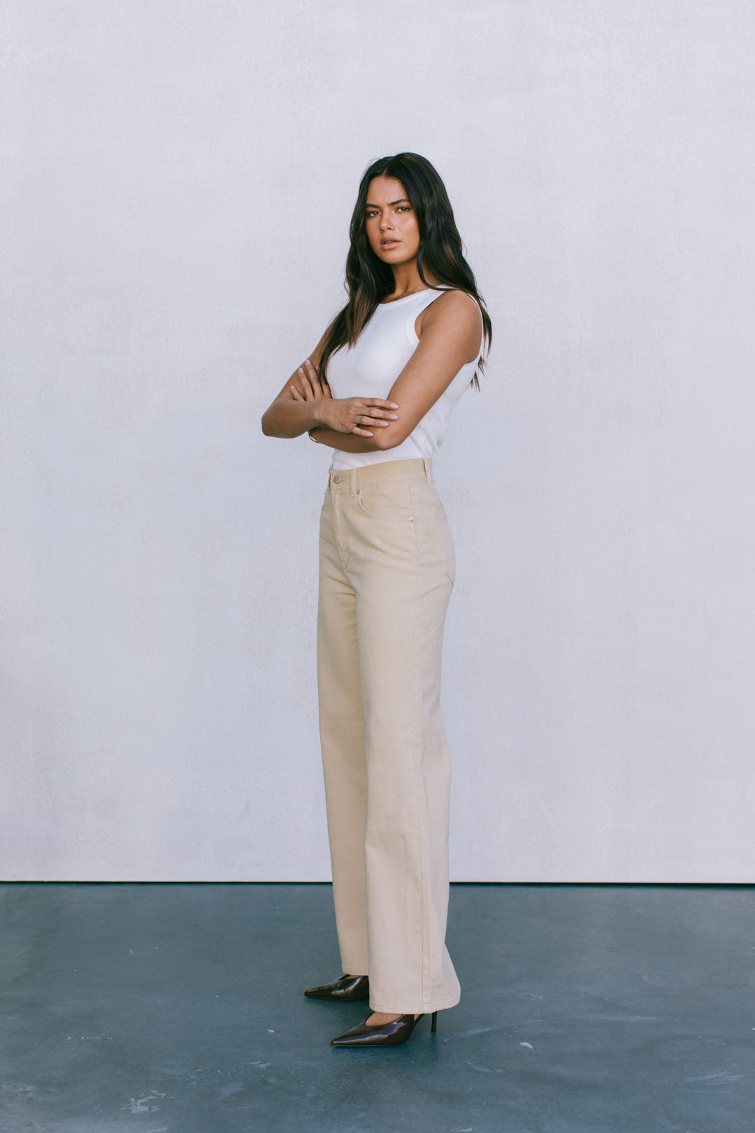 Carissa Wide Leg Denim Jeans Sand