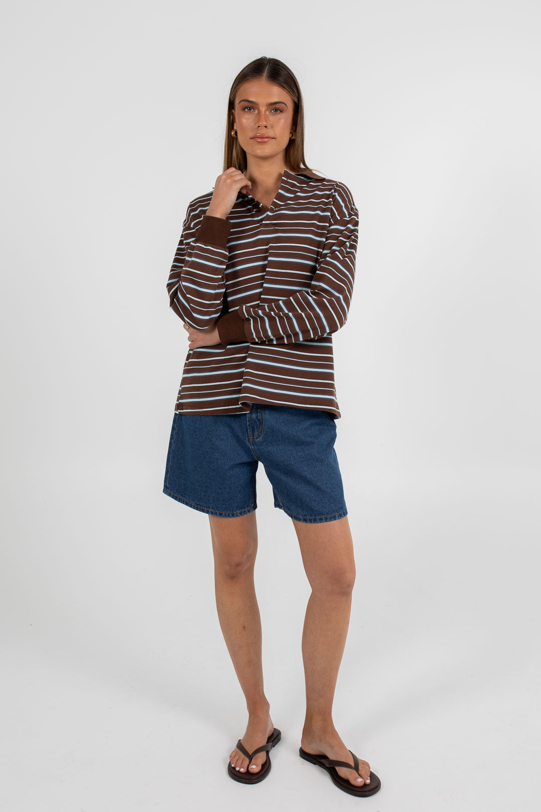 Regan Long-sleeve Top - Chocolate/ Blue Stripe