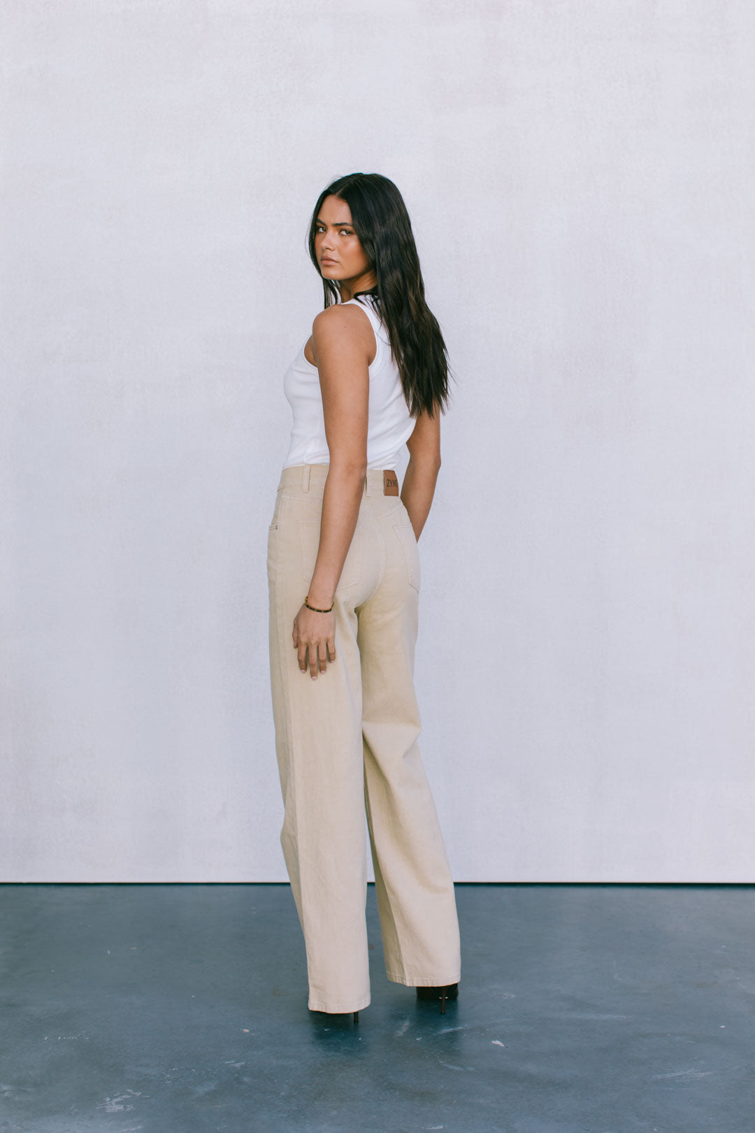 Carissa Wide Leg Denim Jeans Sand