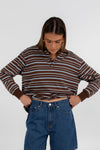COMING SOON - Regan Long-sleeve Top - Chocolate/ Blue Stripe