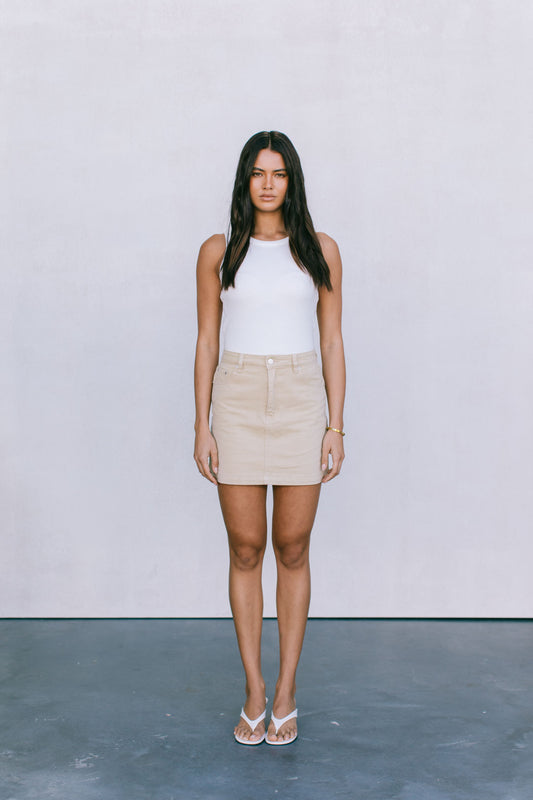 Erin Mini Denim Skirt - Sand