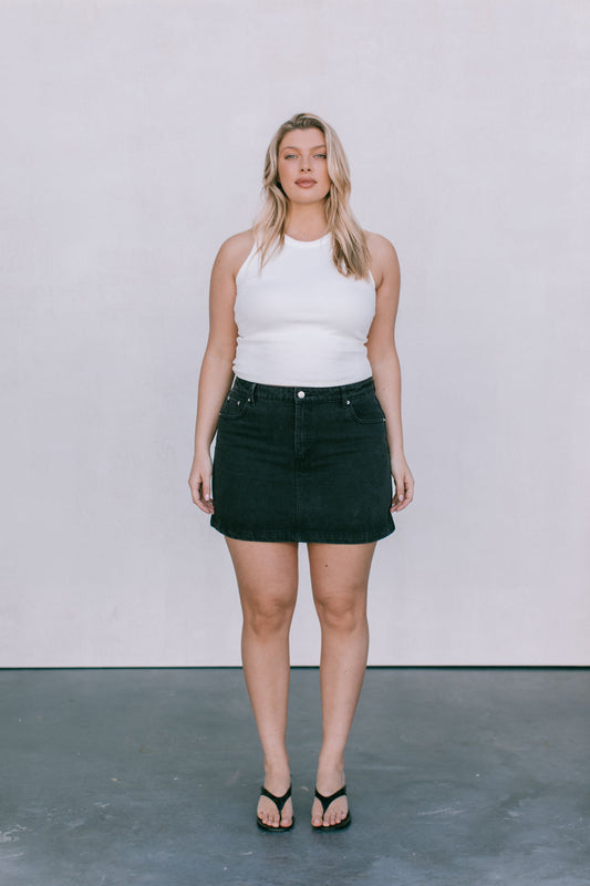 Erin Mini Denim Skirt - Washed Black