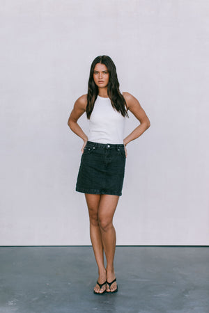 DISPATCH 07.05.25 - Erin Mini Denim Skirt - Washed Black