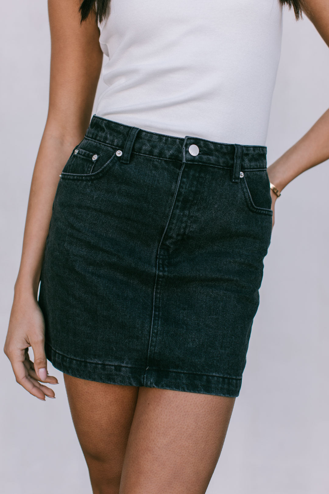 Erin Mini Denim Skirt Washed Black