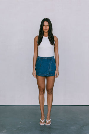 DISPATCH 07.05.25 - Jackie Denim Skort - Dark Blue Wash
