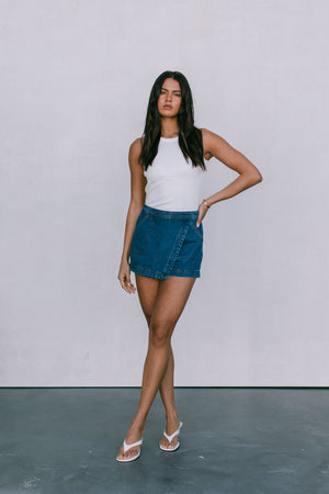 DISPATCH 07.05.25 - Jackie Denim Skort - Dark Blue Wash